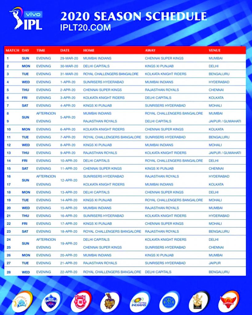 IPL 2020 season schedule 1