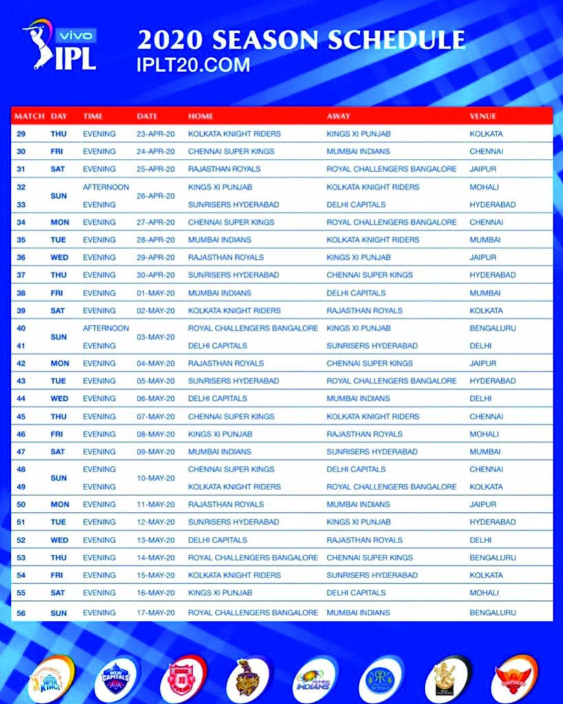 IPL 2020 season schedule 2