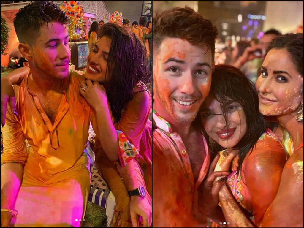 Nick Jonas, Priyanka Chopra and Katrina Kaif at Isha Ambani's Holi bash.