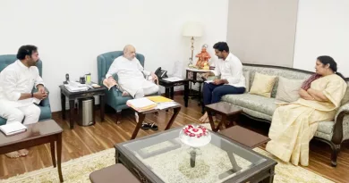 Nara Lokesh met Union Home Minister Amit Shah in New Delhi on Wednesday night. Daggubati Purandhareswari and Kishan Reddy are in the photo
